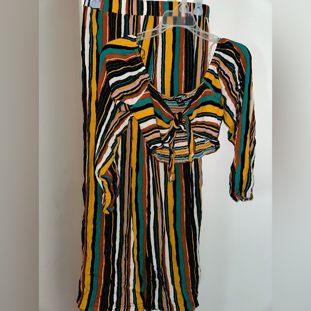 Womens Windsor Two Piece Pants Set. Multi-color stripes. Pants S, Shirt XS